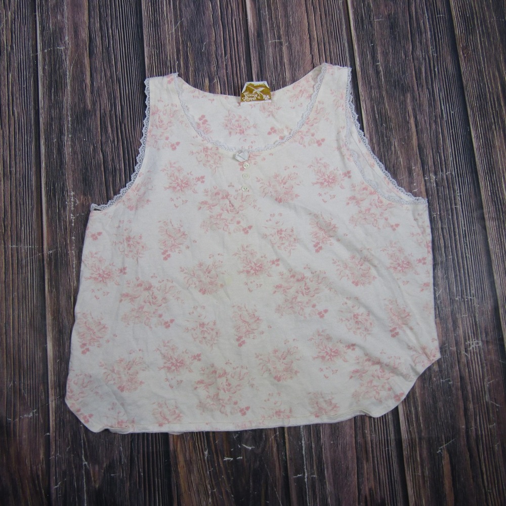 Vintage Sunday Brunch Womens Medium White Floral Camisole Tank Lace Sleepwear